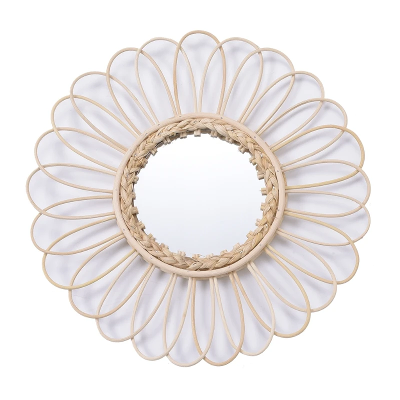 

Hanging Wall Mirror Rattan Innovative Art Decor Flower Makeup Dressing Mirrors