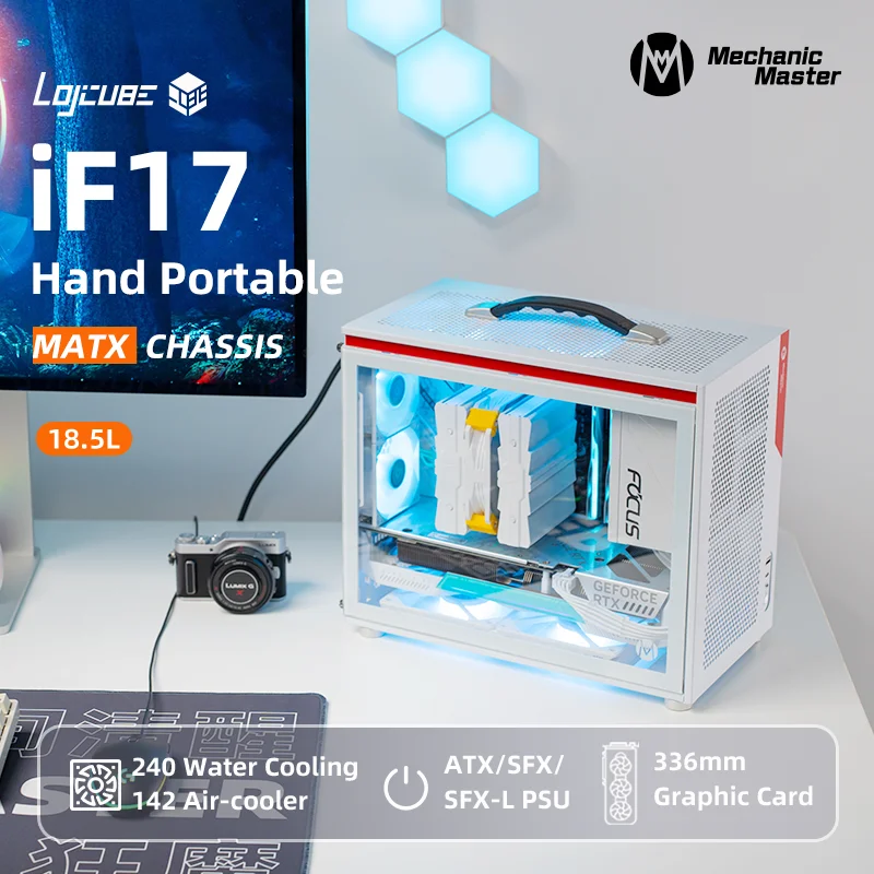 

iF17 [LOJCUBE] 18.6L Handle Portable Air-Cooler 240/280 AIO ATX PSU MATX Chassis PC Case Mechanic Master Computer Case