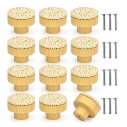 Handmade Wooden Rattan Round Furniture Knobs for Dressers and Cabinets (12pcs White Rattan)