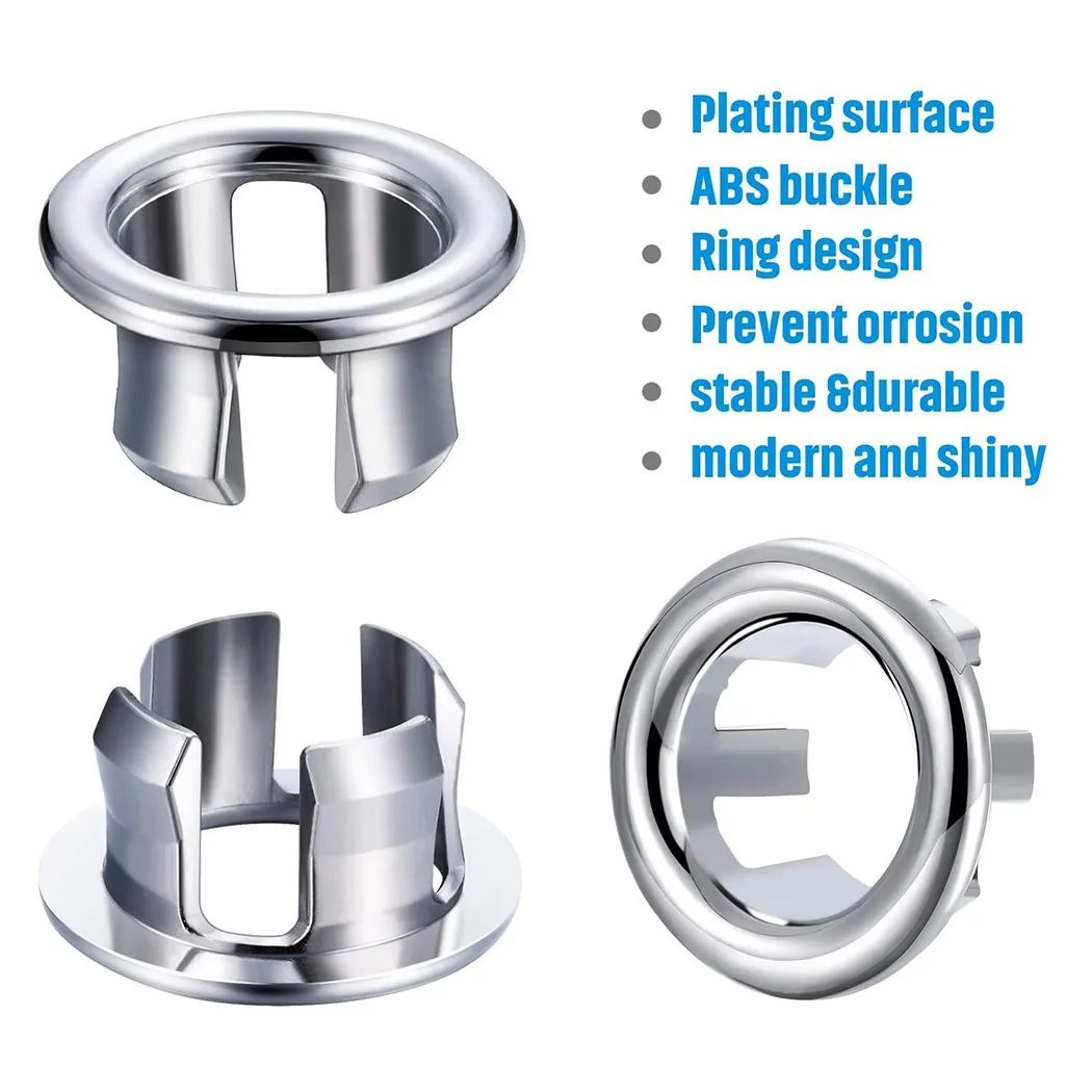 Description Picture 4 of item4PCS ABS Plastic Bathroom Kitchen Basin Sink Overflow Cover Ring Insert Replacement Chrome Hole Round Drain Cap Basin Accessory