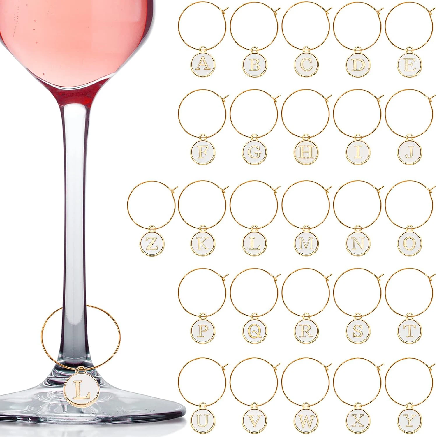 26Pcs Wine Charms for Stem Glasses with Rings Tags Letters Glass Charm  Markers Wine Glass Identifier for Party Favors Decoration - AliExpress 15