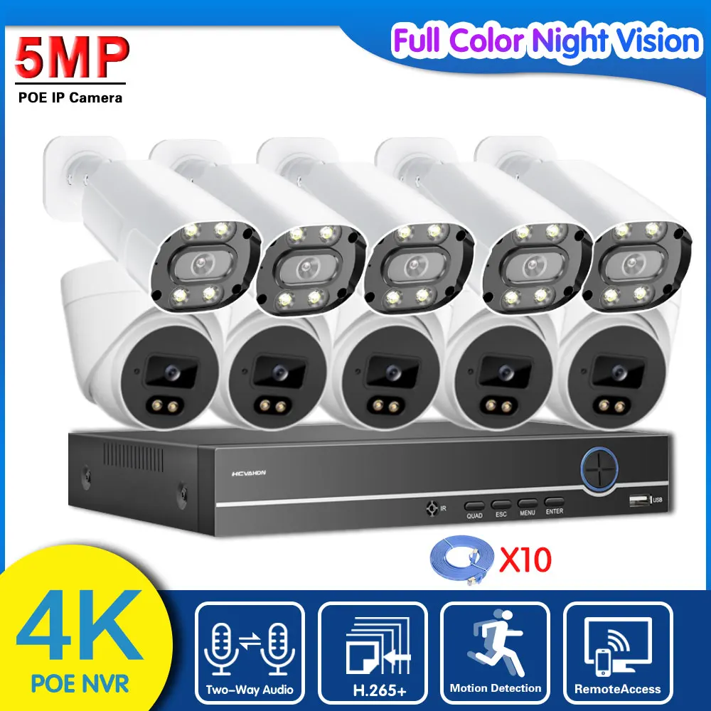 

HD 5MP CCTV POE Camera Security System Set 10CH 4K NVR Kit Full Color Night Vision IP Camera Video Surveillance System Kit XMEYE