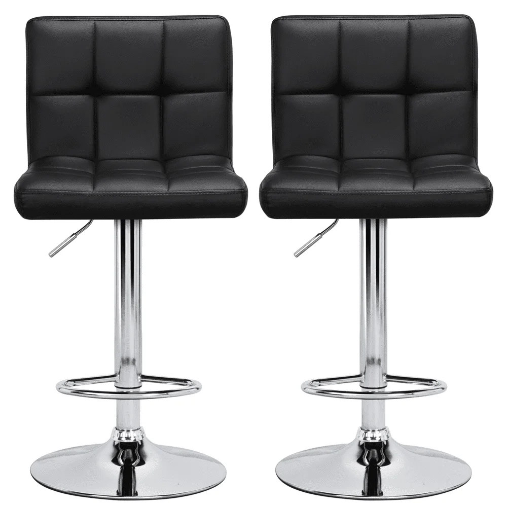 

Easyfashion Adjustable Modern Faux Leather Mid-Back Bar Stool, Set of 2, Black