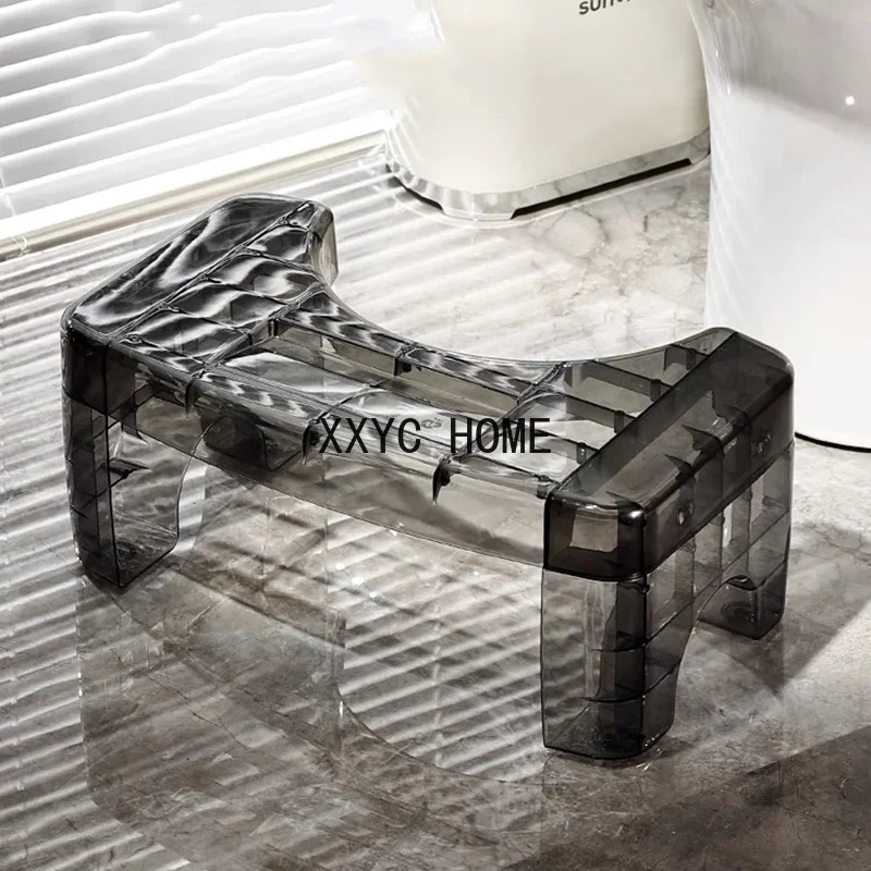 Plastic Small Bathroom Chair Cute Hallway Low Nordic Stool Bedroom Stackable Space Saving Transparent Tabouret Trendy Furniture