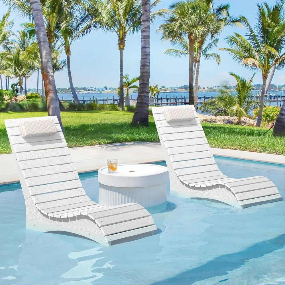 HDPS Pool Lounge Chairs Set of 2, Use in Pools Lounge Chairs up to 10-Inches of Water, Chaise Chairs with Headrest