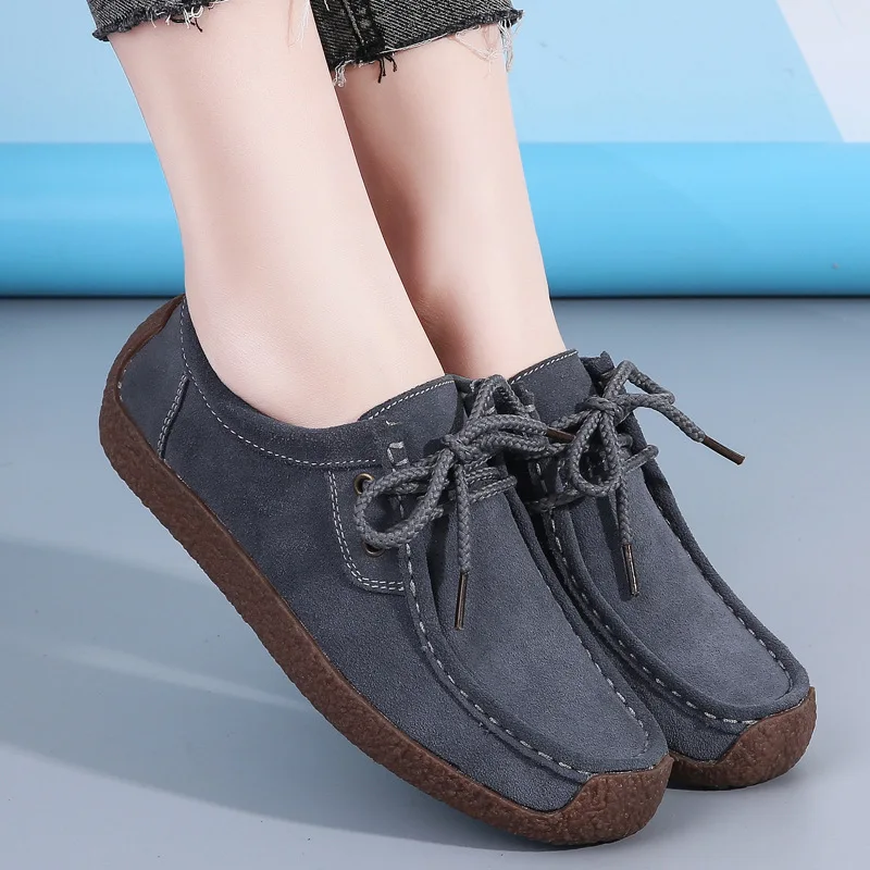 Lightweight non-slip cow suede Spring and autumn large size flat single shoes beef tendon sole mother shoes D007