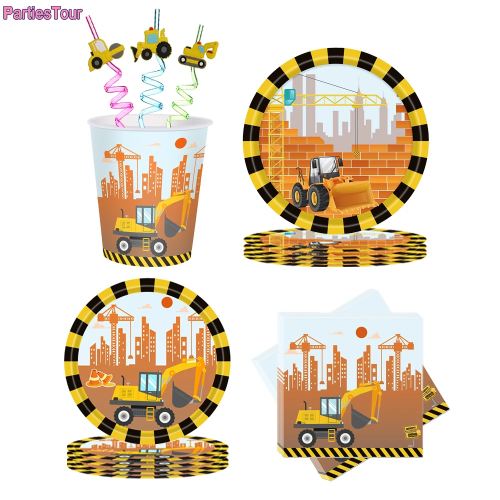 Party Tableware Construction Birthday Party Supplies Disposable Tableware Set for Boys