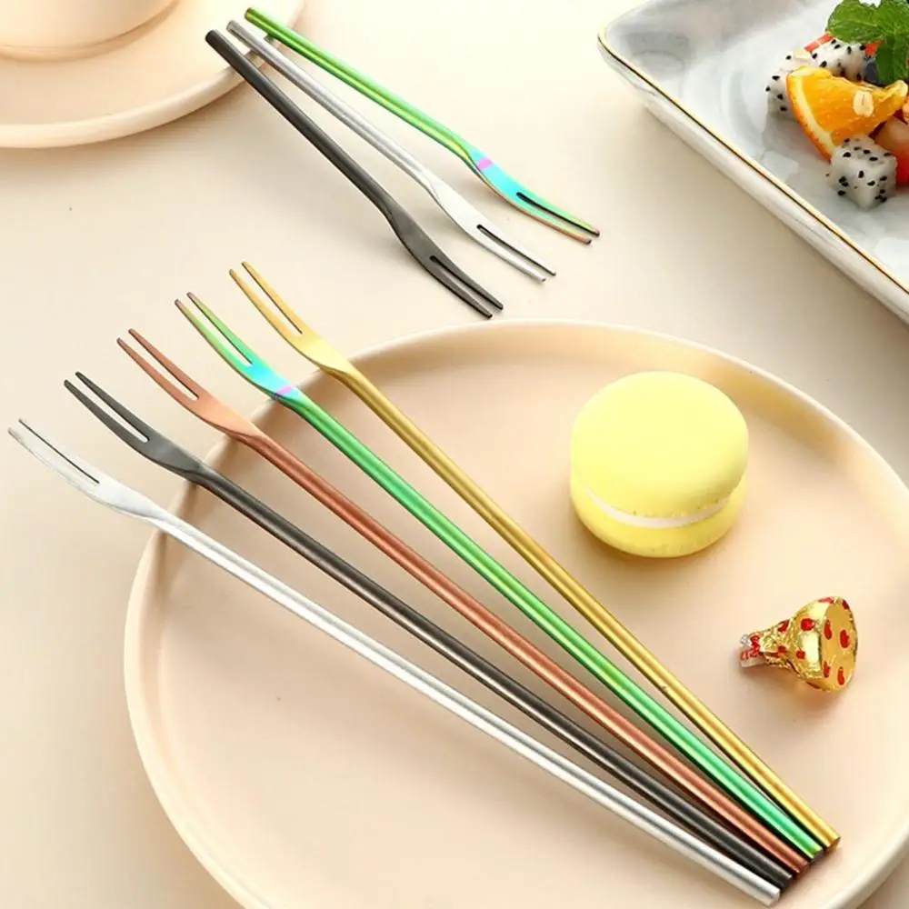 Thin 1 pcs Long Handle Stainless Steel Household Solid Kitchen Supplies Tableware Utensil Fruit Toothpick Fruit Fork