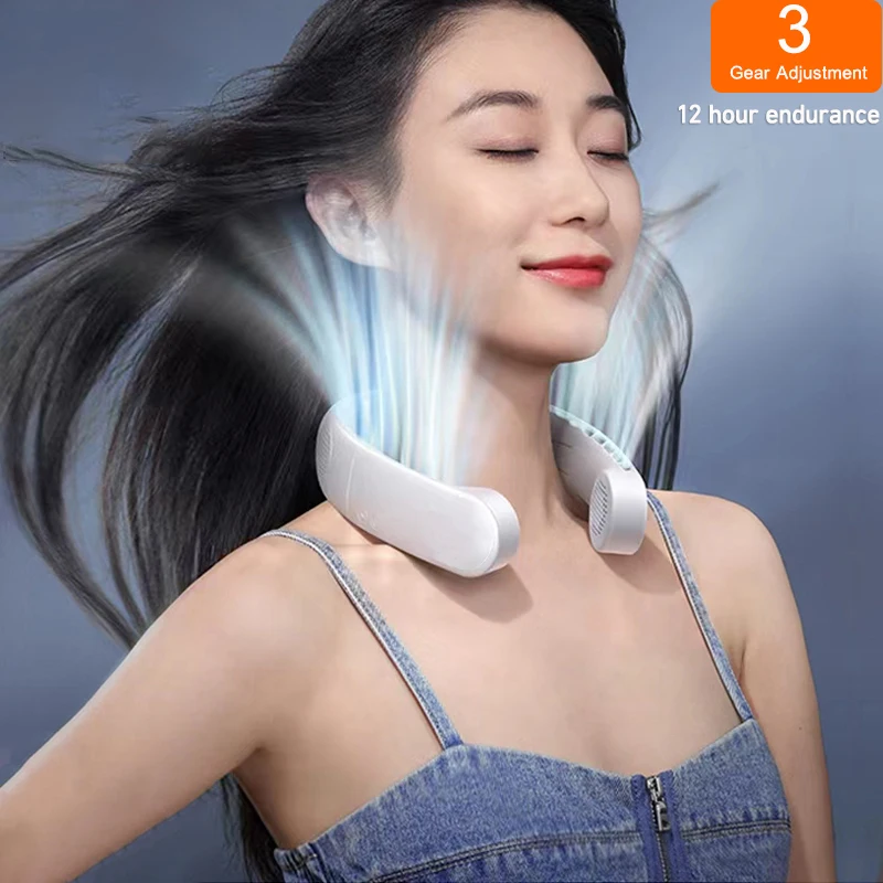 

AnDyN New Mini Neck Fan Portable Bladeless Hanging Neck 1200mAh Rechargeable Air Cooler 3 Speed Mini Summer Sports Fans