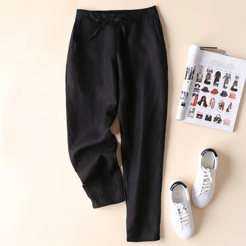 

Women's Summer Harem Pants Ladies Carrot Pants New Fashion Cropped Trousers Female Loose Casual Pants White Cotton Hemp Trousers