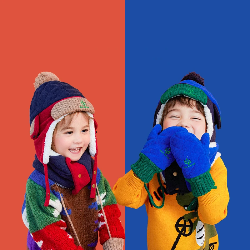 Warm Children Hat Scarf Gloves Set Autumn Winter Kids Ear Protection Warm Cap Boy Girl Soft Windproof Thickened Velvet Hats 1