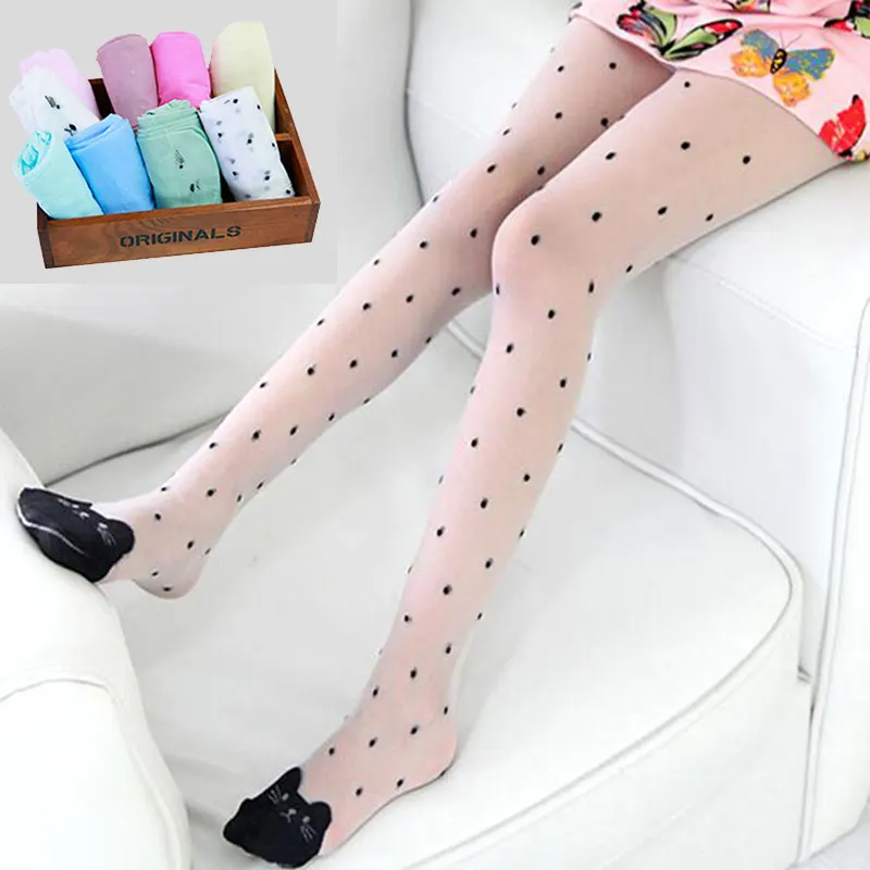 Kids Pantyhose Summer Baby Girls 4-10Y Sheer Silk Ballet Stockings Transparent Candy Color Love Heart Bow Tie