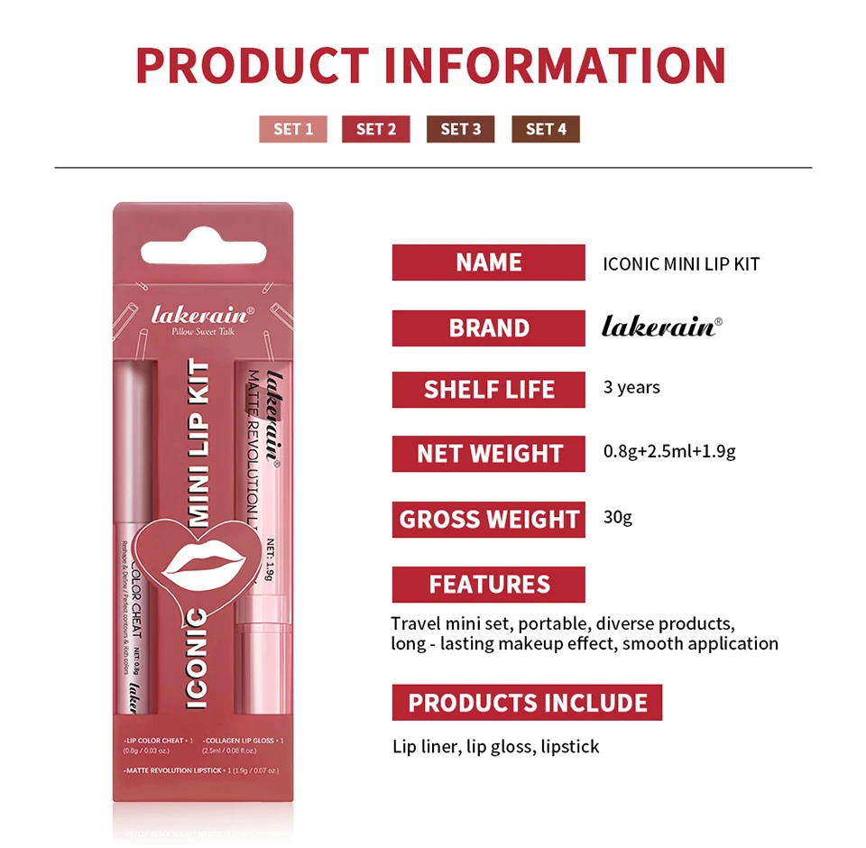 Waterproof Lipstick  Lipliner Set - Long Lasting Matte Mini Makeup 3pcs