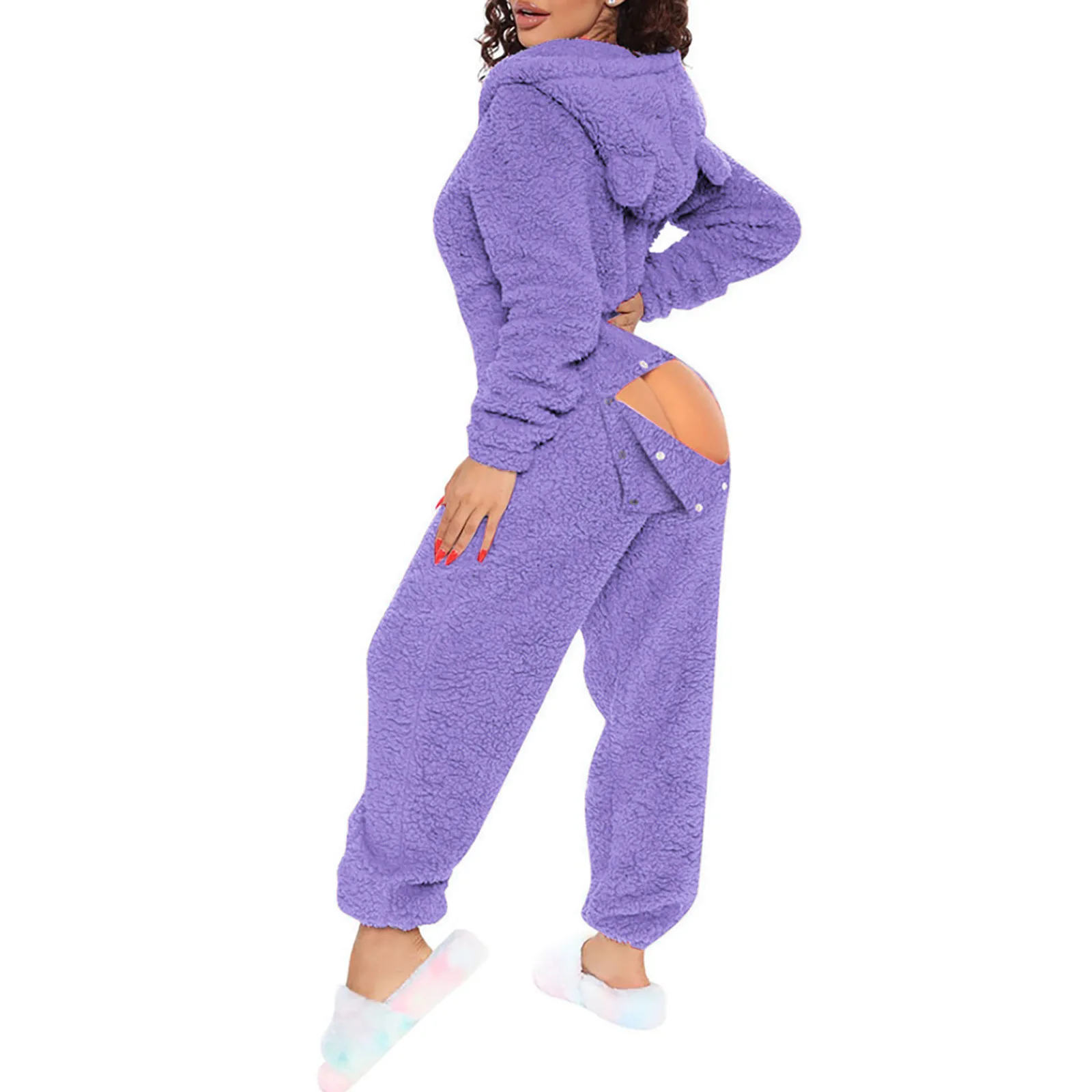 Women Jumpsuit Long Sleeve Pajama Zipper Hooded Jumpsuit Casual Winter Warm Sleepwear Sexy Butt Button Back Flap Home Clothing women jumpsuit women bodysuit sleep wear set