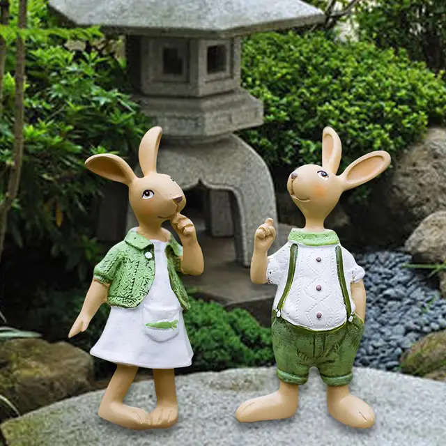 2Pcs Rabbit Garden Statue Home Lawn Art Decoration Ornaments Outdoor Standing Bunny Sculpture Rabbit Figurines Outdoor Decor
