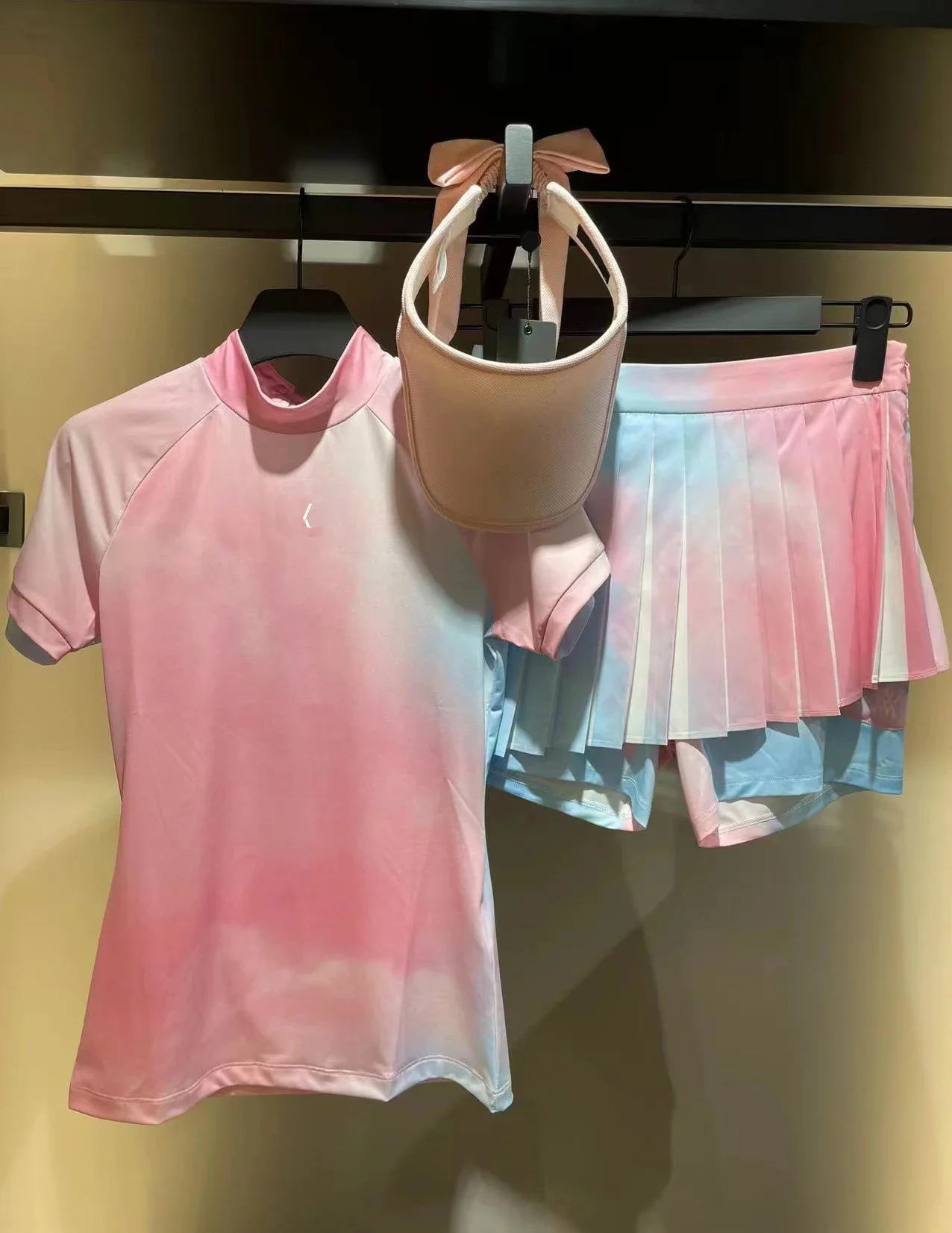 여성용 프린트 스탠드 업 칼라 반팔 스트레치 골프 셔츠, 패션 디자인, 숙녀 골프웨어 탑, 여름 신상