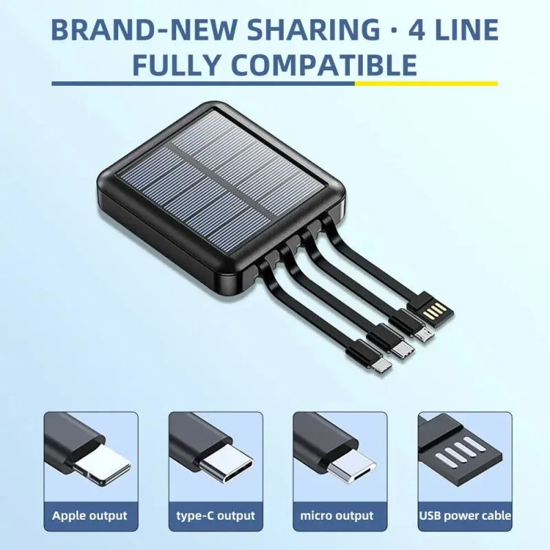 20000mAh Solar Move Power Bank Super Fast Charging USB TYPE C Cable Portable Charger LED Lighting Power Bank For iPhone Samsung 3