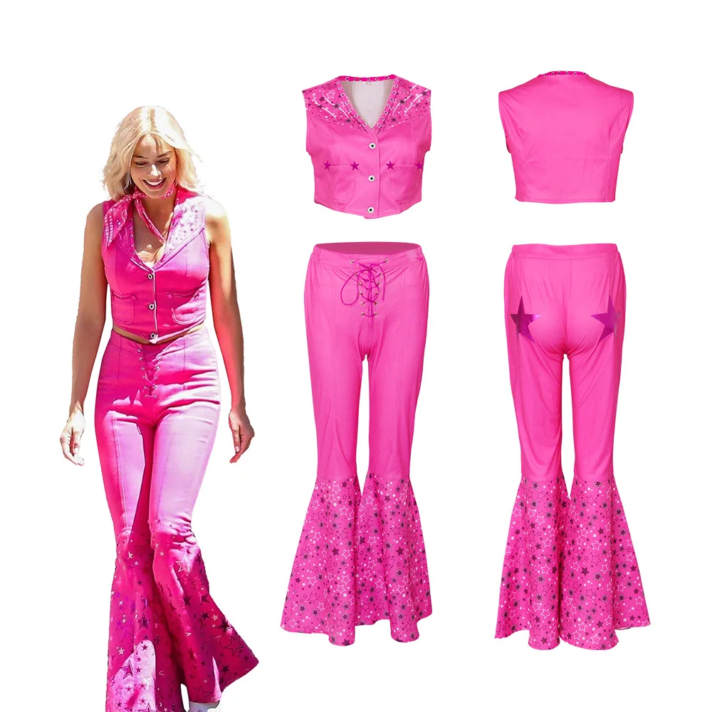 

New Movie Margot Robbie Cosplay Costume Wig Rose Red Dress Set Woman Halloween Role Play Party for Gilrs