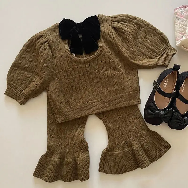 

2023 Fashion Kids Girls sweater +pant 2pcs Clothes Set Autumn Winter Children Coat Vintage Outfits Suit 2-10Y