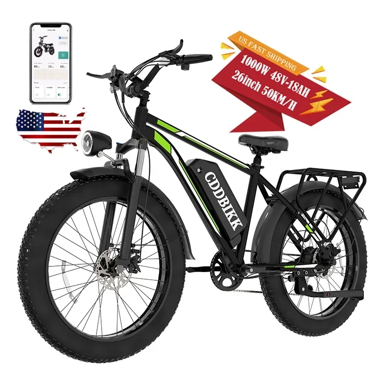 Electric Bicycle F26 26-inch Fat Tire Electric Bicycle 48V 1000W Motor 15AH Battery Rear Seat Cargo Truck