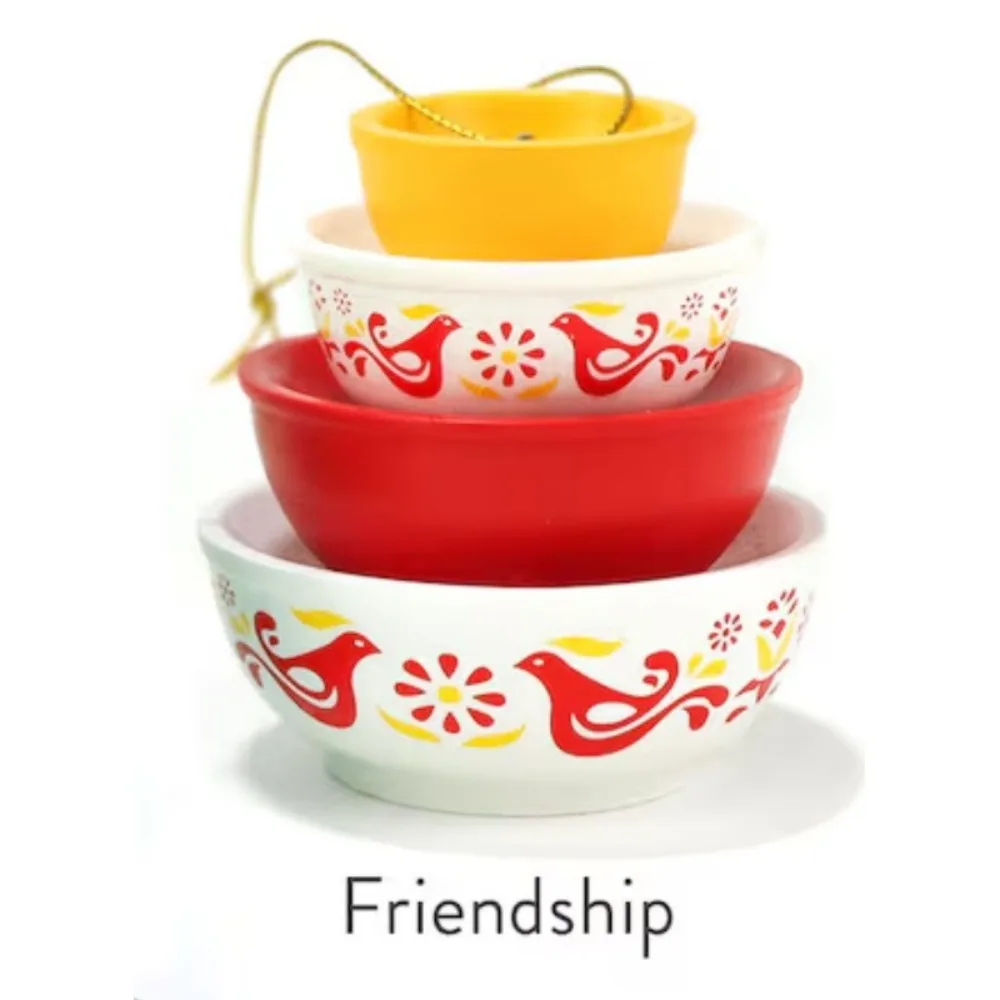 Christmas Stacking Bowls Ornament Retro Nesting Bowls Xmas Tree Hanging Decoration Miniature Resin Pendant for Kitchenware Decor