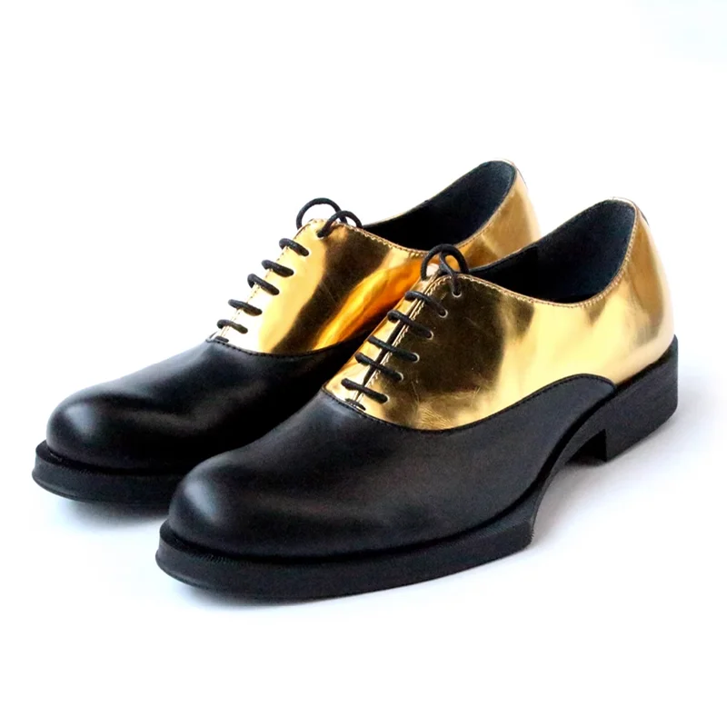 

Spring/Summer New Shaped Sole Contrast Lacing Oxford Leather Shoes Formal Banquet Large and Small Square Heel Elevated Men Shoes