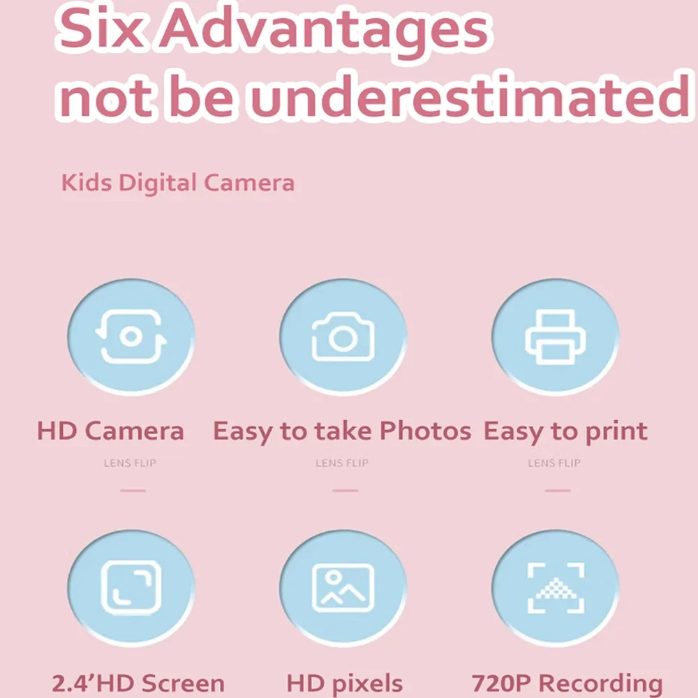 Digital Camera Kids Instant Print Camera 2.4inches HD Screen 2.7K Scheduled Shooting Easy Selfie Kids Picture Printer Birthday Christmas Gifts
