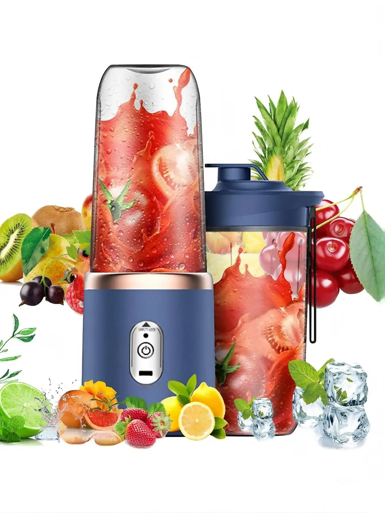 5700-441088.jpg 400ml Wireless And Portable Electric Blender, Mini USB Rechargeable Fruit Juice Mixer With 6 Blades And Double Glasses, Multi-Use For Processing Food At Home Or Outdoors, Ideal For Extracting Vegetables, Fruits And Making Smoothies,Travel Essential.