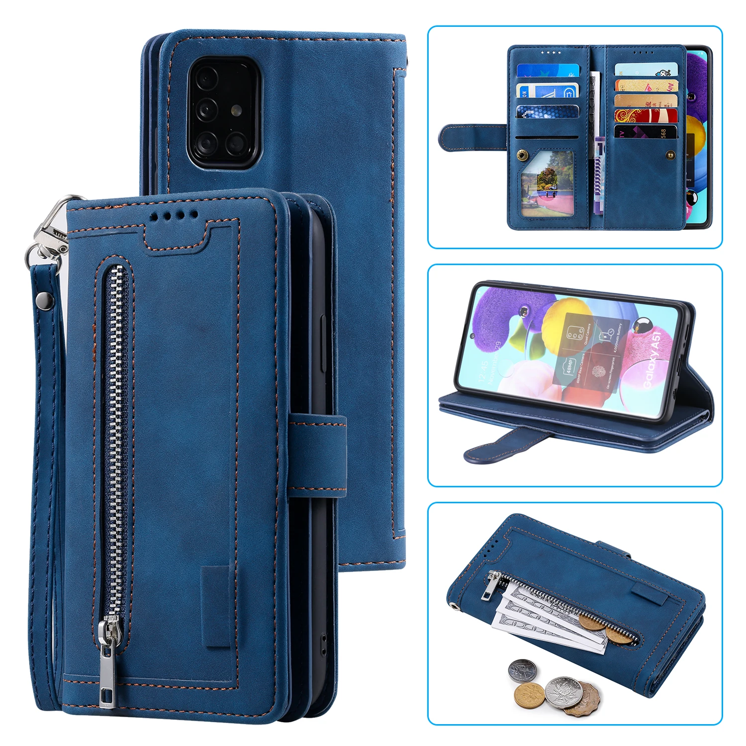 

Multi-card Zipper Wallet Leather For OPPO Reno8 Realme C30 A55 A16 4G A53S Stand Cover Shockproof Flip Protective Phone Case