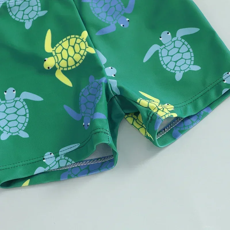 Toddler Boys Rash Guard Set, 3 Piece Swimsuit Suit, Short Sleeve Tops Turtle Print Swim Trunks Swim Cap Bathing Suit