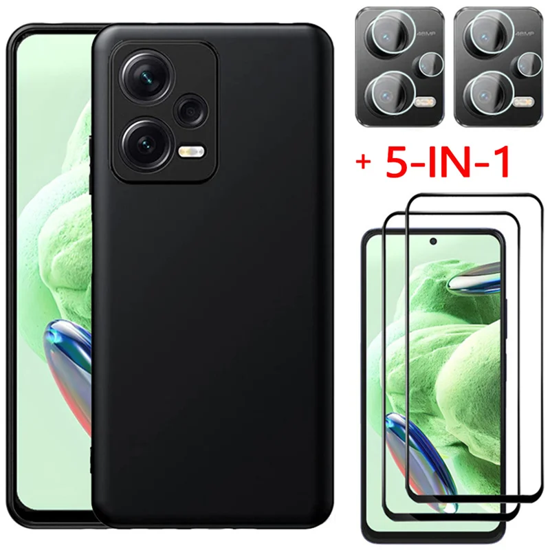 

5-in-1, Tempered Glass + TPU Case for Redmi Note 12 Pro Plus 5G Soft Anti-shock Phone Cases Note-12Pro+ Cover Xiaomi Note12 Case
