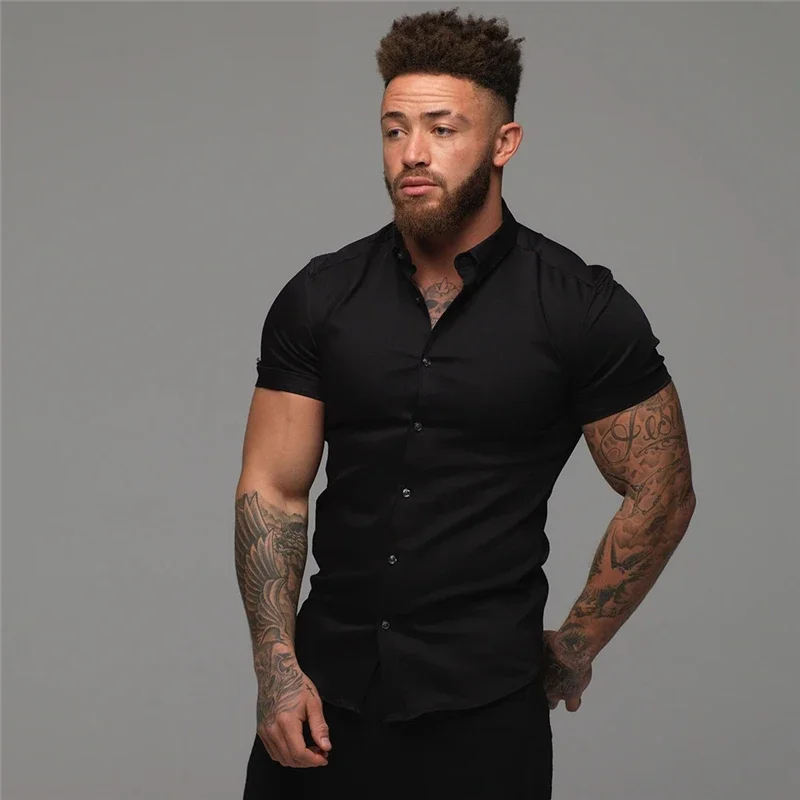 Casual Short Sleeved Shirt Short Sleeved Shirt Button Down Shirt Men's Fashion Dress Shirt Summer Classic Slim Fit Button Short Sleeve Shirts For Men Casual Business Male Hipster Social Shirt