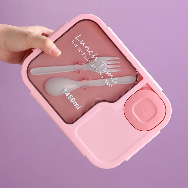 Bento Lunch Box Kid's Lunch Box Microwaveable Bento Box with Tableware Kawaii Heated 3 Grid Sandwich Snack Food Box Food Storage - 6