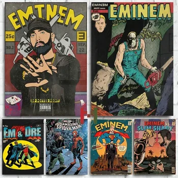 Rapper Cantante Eminem Copertine comiche Cantante musicale Rap Pittura su tela Poster Stampe Immagine di arte della parete per la decorazione del soggiorno