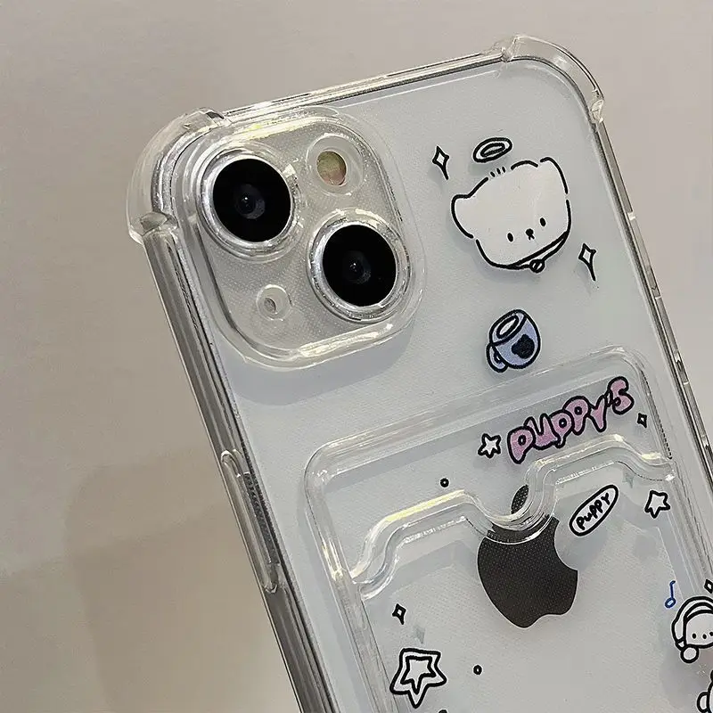 Little White Dog Pattern Anti-Fall Card Holder Case