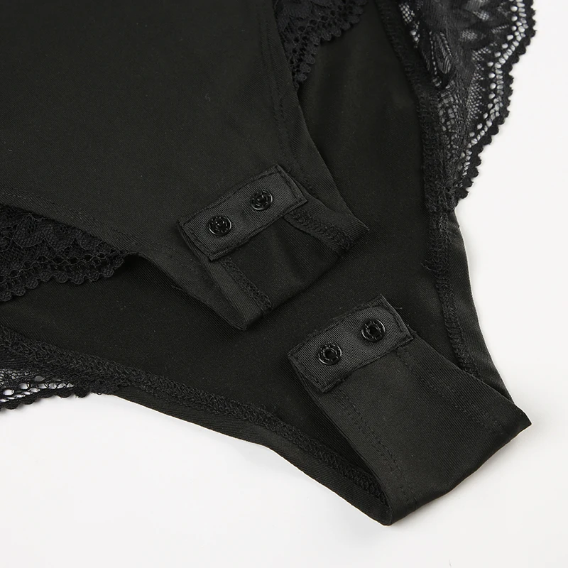 Black Backless Sleeveless V Neck Skinny Sexy Tank Bodysuit Women Lace Patchwork Elegant Rave Bodys Camisole