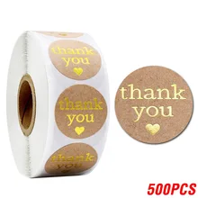 

Thank You Stickers With Heart 1inch 500pcs Round Gold Foil Label Stickers Gift Packaging Seals Kraft Stationery Sticker