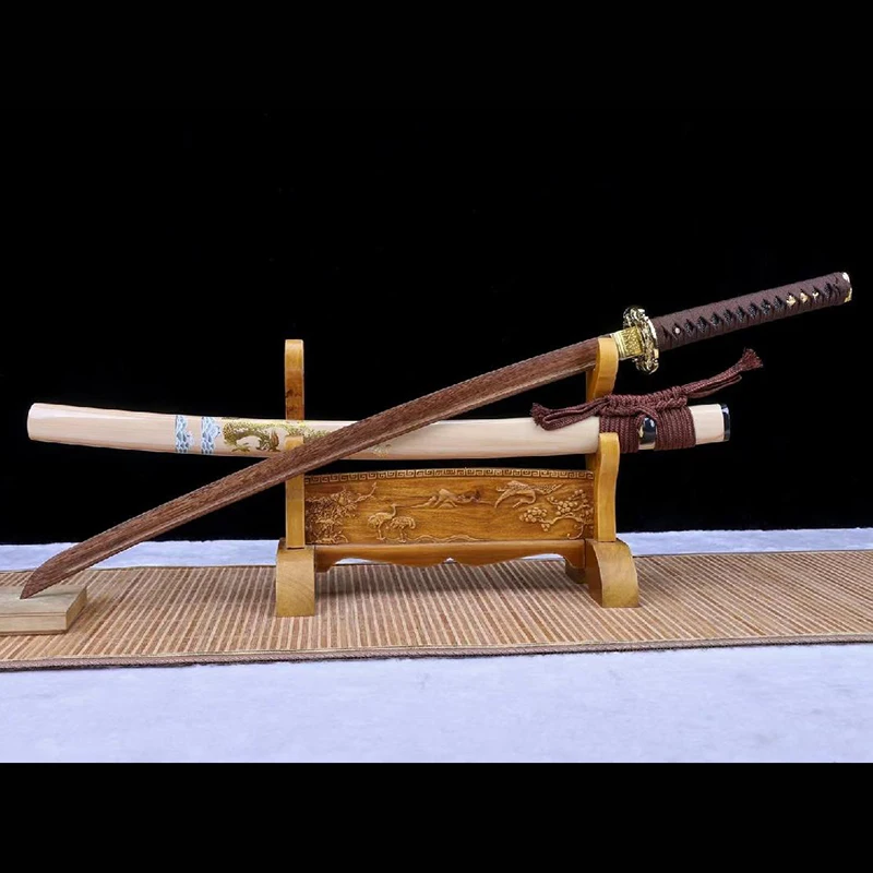 

High Quality Katana Wooden Blade + Alloy Knives Iaido Uchigatana Dragon Pattern Scabbard Kendo Martial Arts Training Props Sword