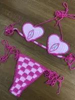 Lady's Custom Crochet Bikini Set Teddy Bear Bathing Suit Ties Bikinis Women Handmade Swimsuit Brazilian Swimwear Women Biquini