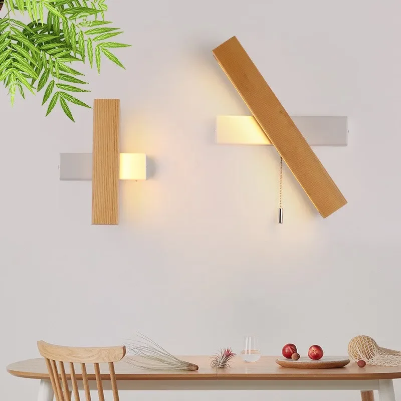 

Скандинавский настенный светильник из искусственной древесины, длинное настенное бра из ореха, прикроватный выключатель, декоративные светильники для гостиной, коридора, осветительные приборы
