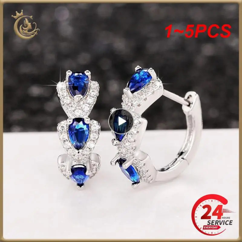 

1~5PCS Huitan Luxury Trendy Blue Cubic Zirconia Hoop Earrings Wedding Party Elegant Accessories for Women Anniversary Gift New