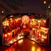 DIY Book Nook Wooden Miniature Model Kit Tang Dynasty Street View Bookend Assembled 3D Puzzle Bookshelf Home Decor Adults Gifts 3
