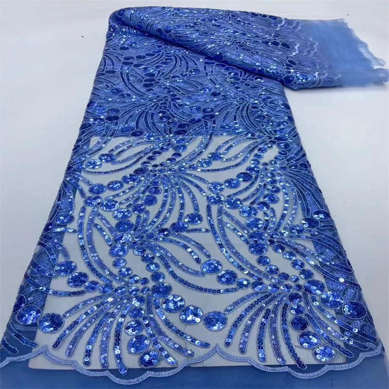 

Blue Elegant African Lace Fabric 5 Yards High Quality Sequins Soft French Tulle Nigerian Wedding Asoebi Women Dress Laces Green