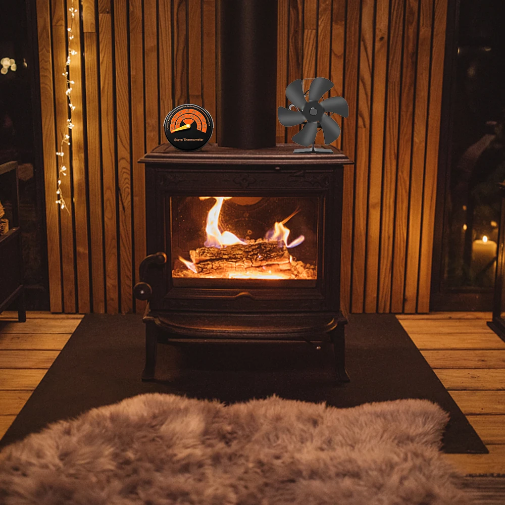 6 Blades Heat Powered Stove Fan Black Fireplace Fan Log Wood Burner Eco-fan  Quiet Home Fireplace Fan Efficient Heat Distribution