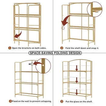 Book Shelf 3 Tier Gold Bookshelf Free Shipping Metal Book Shelf for Storage Folding Bookcase for Office Organization and Storage 2