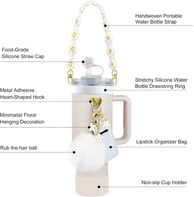 12PCS Accessories for Stanley Cup 30oz 40oz Tumbler Water Bottle Handle Strap Straw Toppers Keychain Charms Silicone Cup Boot 3