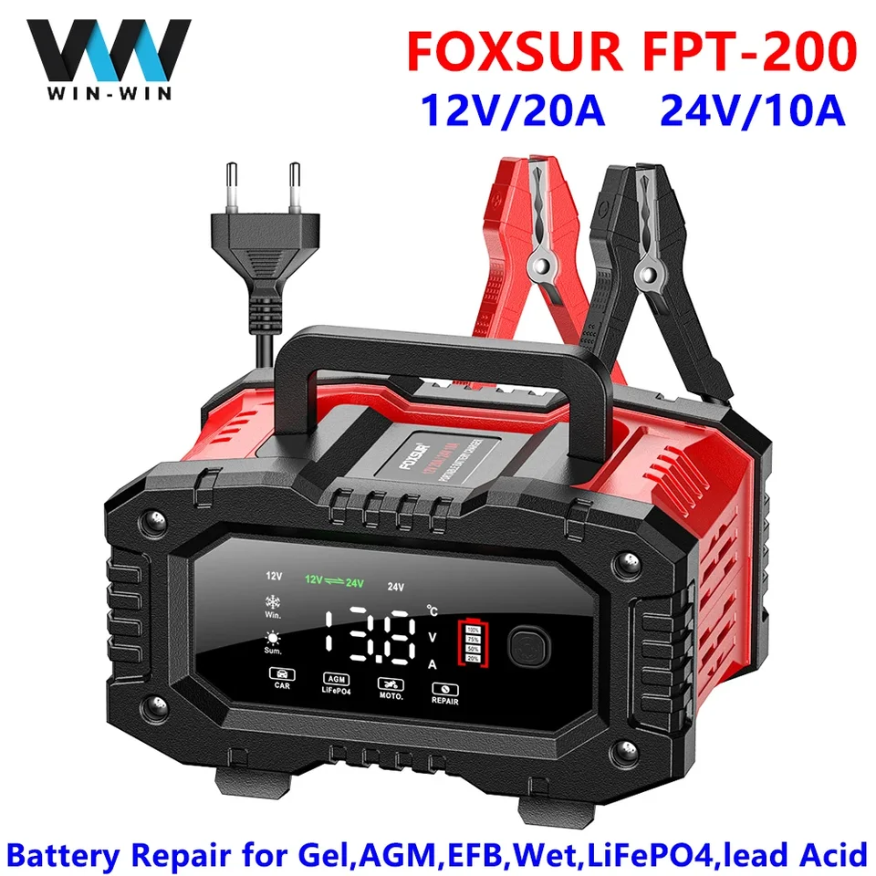 Chargeur Batterie Intelligent 12V/24V 20A - Charge Rapide Avec Réparation - Compatible Lithium LiFePO4 Plomb AGM Gel