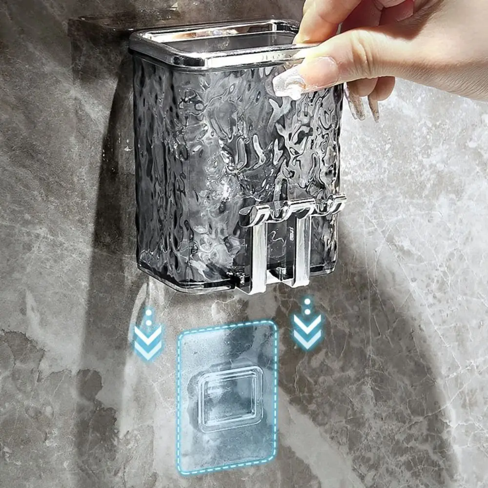 Transparent Toothbrush Rack Water Ripples Drain Upside Down Toothbrush Holder Strong Adhesive Installation PET+ABS Wash Cup Set 5