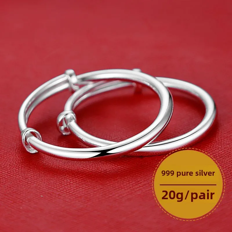 S925sterling silver glossy push-pull Baby Bell lettering solid bracelet baby send full moon full year gift 2