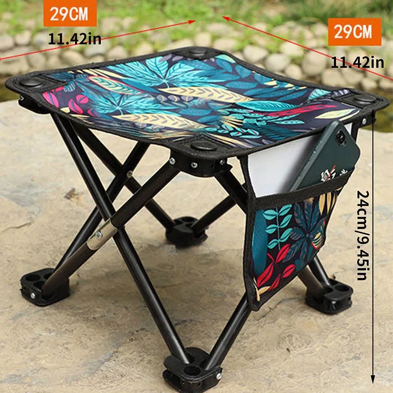 Folding Stool with Side Pocket Fold Up Chairs Portable Collapsible with Storage Bag for Outdoor Camping Walking Hiking Fishing